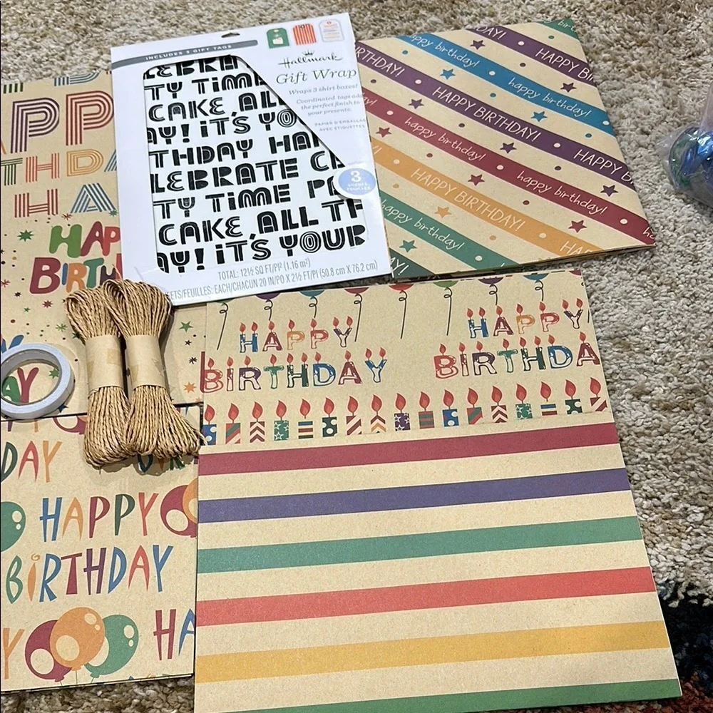 Hallmark & More Gift Wrap Set with Tags and Twine 9 sheets of Wrapping NWT